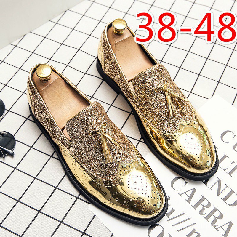 พร้อมส่ง รองเท้าหนัง ผ้าออกซ์ฟอร์ด ลําลอง ขนาดใหญ่ สีทอง สไตล์อังกฤษ สําหรับผู้ชาย ไซซ์ 45 45 46 47 48 3IHO
