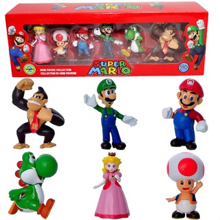 โมเดลฟิกเกอร์ PVC อนิเมะ Mario Luigi Yoshi Donkey Kong Peach Super Mario ขนาดเล็ก ของเล่นสะสม สําหรับเด็ก 6 ชิ้น