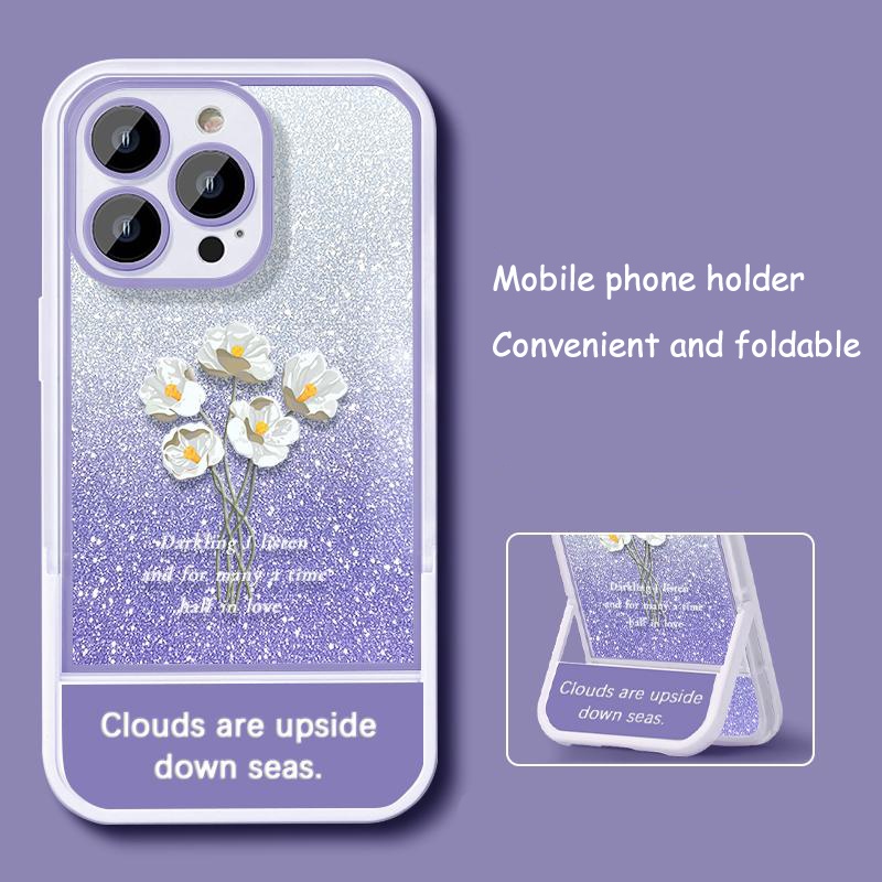 เคสโทรศัพท์มือถือ กันกระแทก ลายดอกไม้ แต่งกลิตเตอร์ อเนกประสงค์ สําหรับ Iphone 11 Pro Max 12 13 14 Pro Max 7 8 Plus SE2020 XS Max XS Plus Max