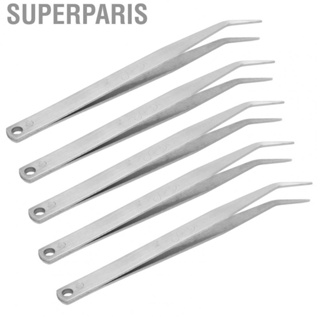 Superparis 5Pcs Curved Sewing Tweezers Stainless Steel Fine Tip Smoothing Surfaces Light