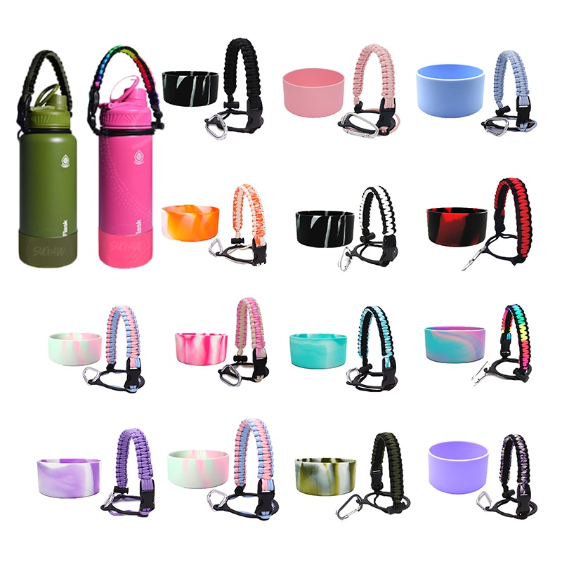 Sugaw Aquaflask Paracord ขวดน้ําซิลิโคน Boot ชุด Hydro Flask Protector Anti-Slip ฐานซิลิโคน Tumbler ผู้ถือปากกว้างแบบพกพาเชือกถ้วยอุปกรณ์เสริม 12-64oz