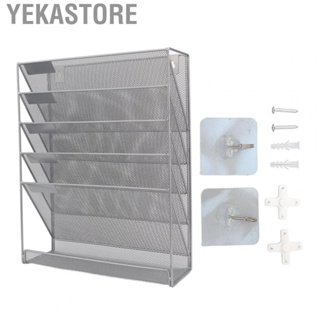 Yekastore 5 Tier Wall File Organizer 5 Tier Silver Wall File Organizer with Hooks for Home