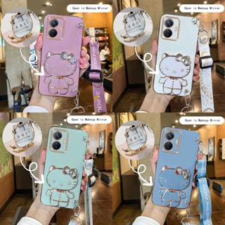 เคส Realme C55 เคส Realme C15 เคส Realme C12 เคส Realme C11 Case Realme C1 C2 Casing Realme C20 C25 C25S Case Realme Narzo 20 Narzo 30A Case Vanity Mirror Cute Hello Kitty Anime Stand Wrist Band With Metal Sheet Phone Cover Cases Case SK โทรศัพท์มือถือ