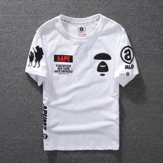 【ใหม่】【Hot】AAPE  ผู้ชายและผู้หญิงแฟชั่นคู่ลำลองแขนสั้นเสื้อยืด