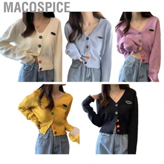 Macospice Button Up Knit Top  Breathable Pure Color Sweater Retro Soft Elegant Cotton Blend Stylish  for Office Work