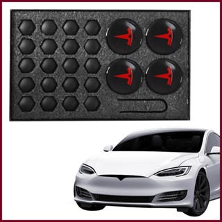 ชุดฝาครอบดุมล้อรถยนต์ แบบสกรู ลายโลโก้ สําหรับ Tesla haoyisth