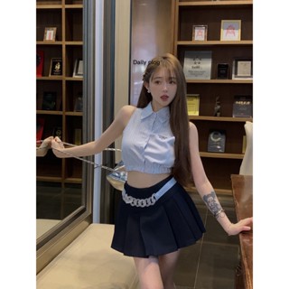 Liasynn กระโปรงสั้น เอวสูง จับจีบ สองชิ้น สไตล์ Preppy แฟชั่นฤดูร้อน สําหรับเด็กผู้หญิง