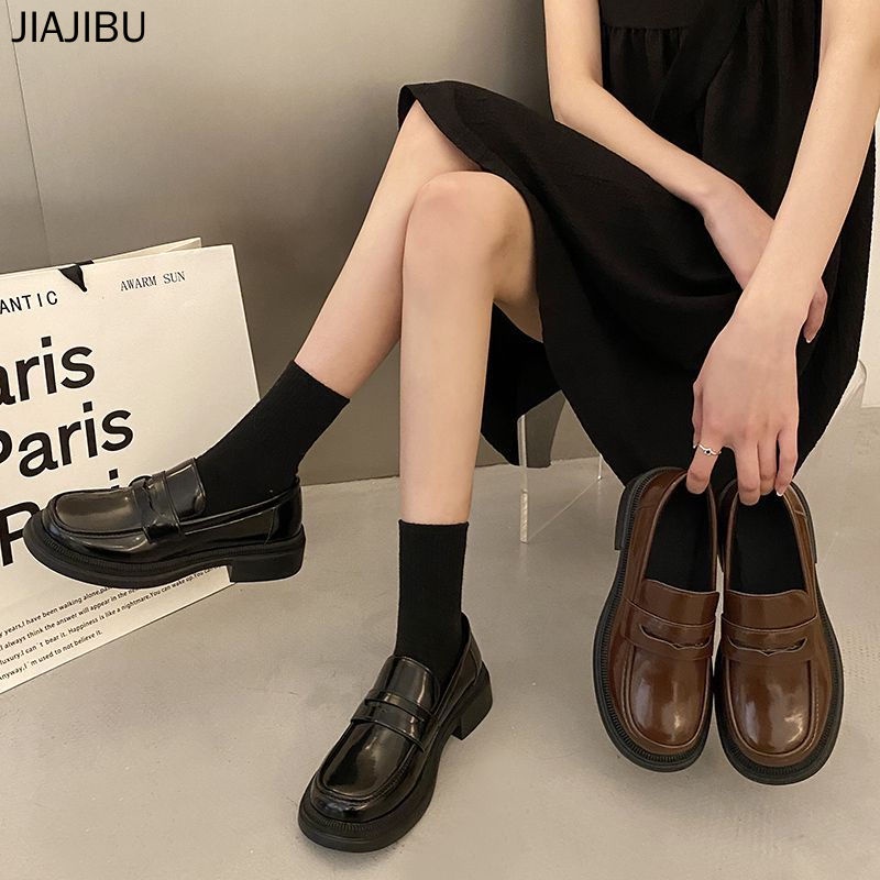 35-42 High-quality Plus Size Women's Shoes Black High-heeled School Shoes for Teenage Girls British Style Student Leather Shoes Korean Fashion Platform Mary Jane Shoes Japanese JK Uniform Shoes Versatile Round Toe Lolita Shoes Loafers Non-slip Peas Shoes