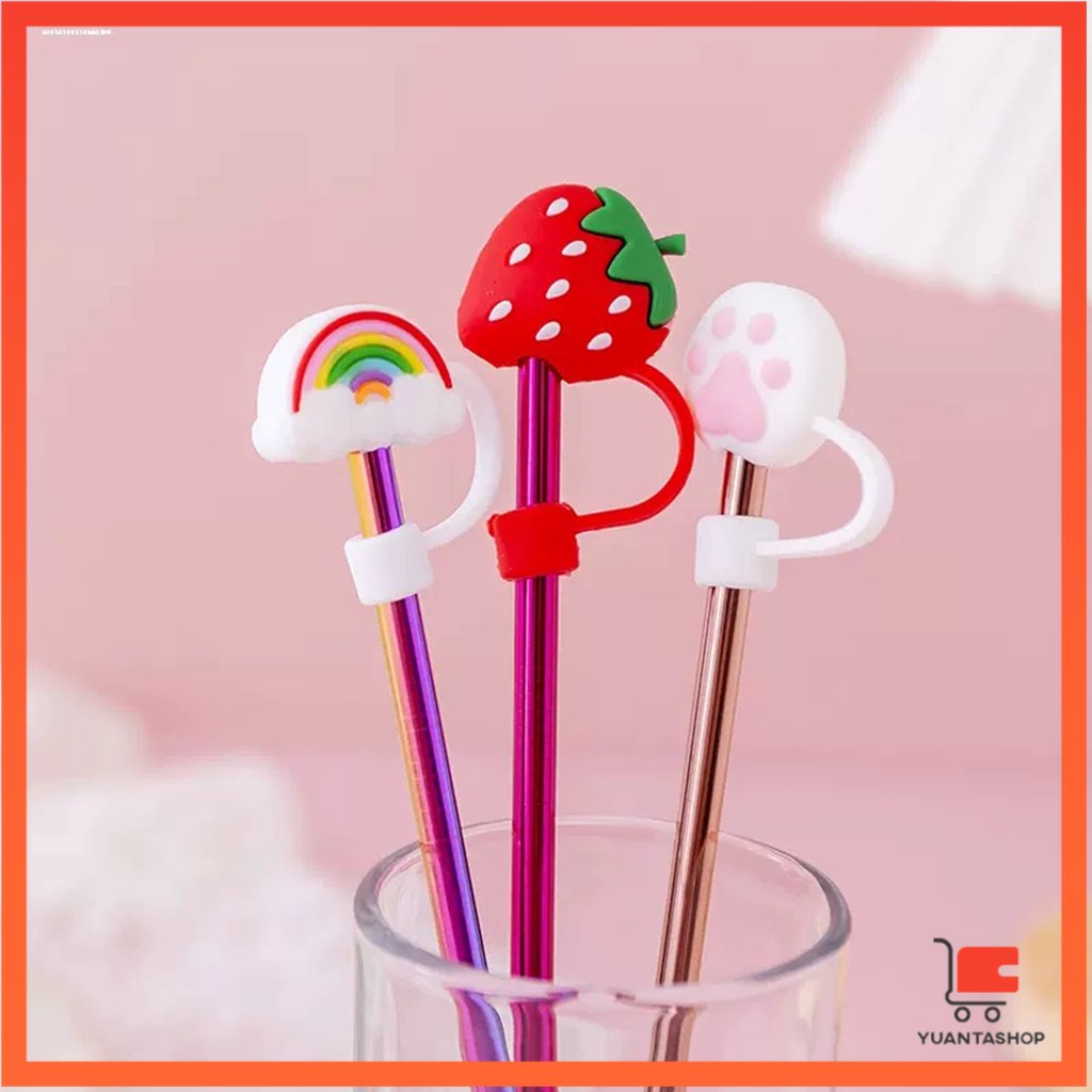 จุกปิดปลายแก้วน้ํา แบบซิลิโคน ลายการ์ตูน ใช้ซ้ําได้ หลอดแก้ว Straw dust cover ราคา ถูกที่สุด ดีลบีเคเค แกลเลอรีภาพที่ 5