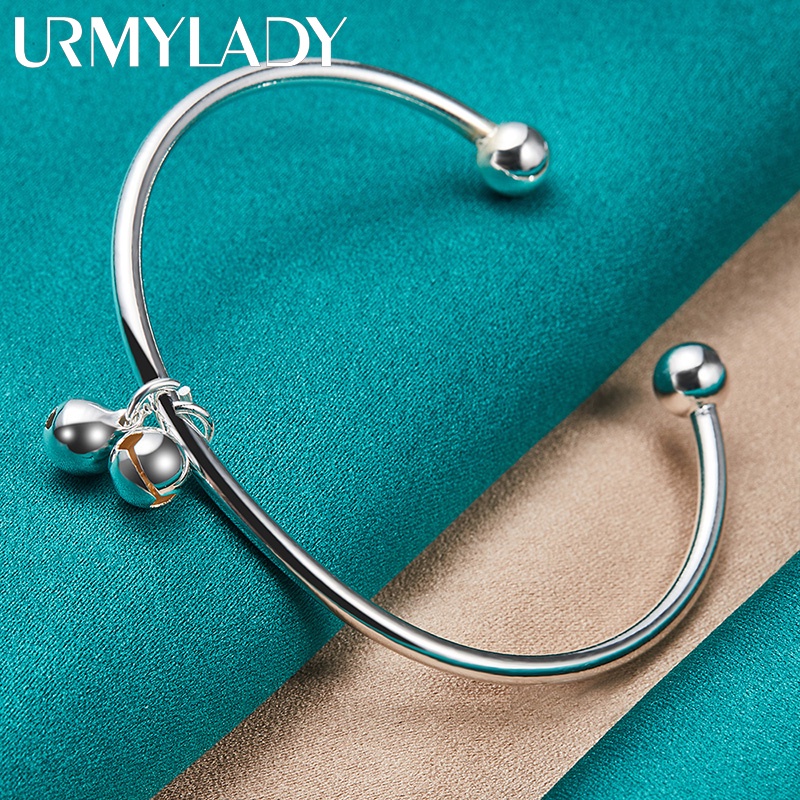 Urmylady กําไลข้อมือเงินแท้ 925 ประดับกระดิ่งคู่ ขนาดเล็ก เครื่องประดับแฟชั่น สําหรับผู้หญิง งานแต่งงาน