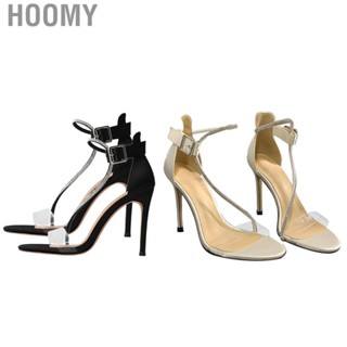 Hoomy Ankle Wrap Heels  Clear Strap Fashionable Open Toe Sparkling Rhinestone Heeled Sandal  for Prom Party