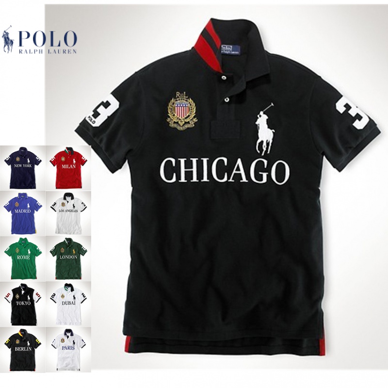ผู้ชาย POLO ปักรุ่นเมืองเสื้อโปโลแขนสั้นเสื้อโปโลปกสั้น T คุณภาพสูงตาข่ายผ้าฝ้ายแท้