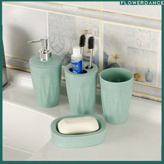 Bathroom Accessories Set Of 4 Straw Soap Dish Dispenser Toilet Toothbrush Holder Cup Set flower