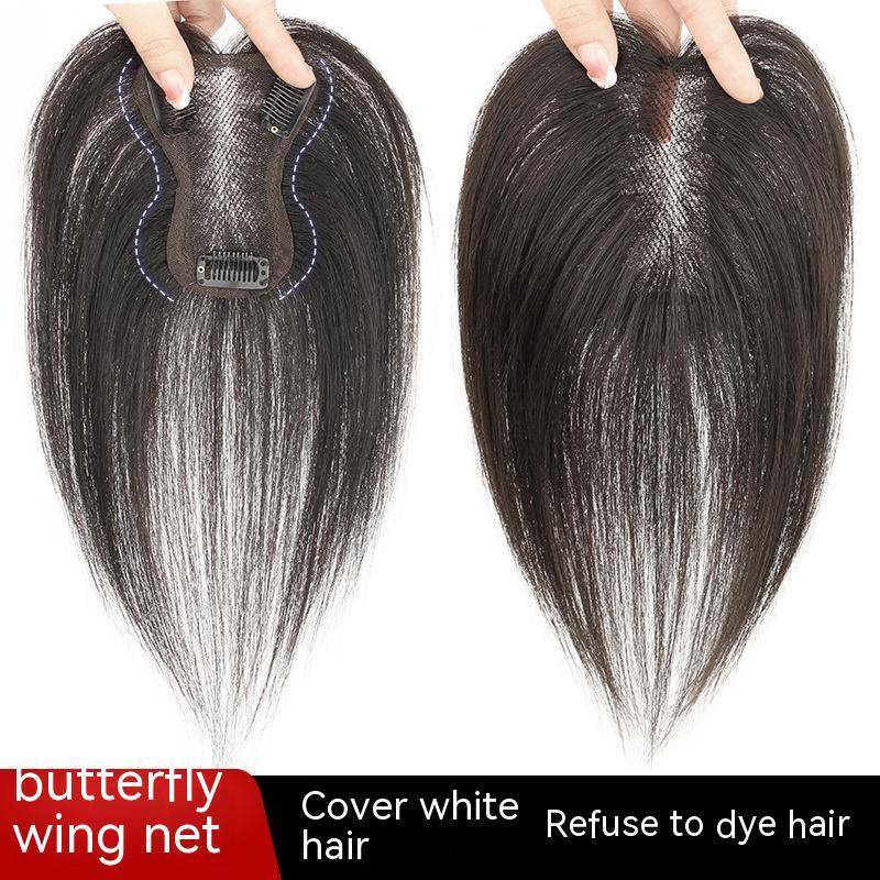 100% วิกผมมนุษย์ สีดํา และสีน้ําตาลเข้ม ทดแทน ผมสีขาว กุหลาบ ตาข่ายระบายอากาศ และน้ําหนักเบา เพิ่มวอลลุ่มผม สําหรับผู้หญิง