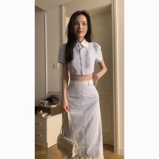 ✨ เซ็ต 2 ชิ้น เสื้อแขนสั้น แฟชั่นสไตล์เกาหลี + กระโปรงทรงหลวมเอวสูง ชุดน่ารัก