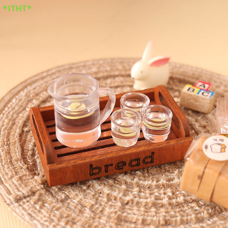 ITHT> 1 ชุด 1:12 Dollhouse Miniature กาต้มน้ํามะนาวถ้วยน้ําเครื่องดื่มชุดชาเด็กแกล้งทําเป็นเล่นตุ๊กตา House อุปกรณ์เสริมใหม่