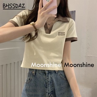 Moon  เสื้อครอป เสื้อแฟชั่นผู้หญิง y2k สีพื้น สําหรับผู้หญิง ใส่ไปคลับ ปาร์ตี้ 2023 ins สบาย Beautiful Unique A29J1O7 36Z230909