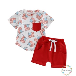 Babyclothes- ชุดเสื้อเชิ้ต แขนสั้น กางเกงขาสั้น แบบผูกเชือก สําหรับเด็กผู้ชาย เหมาะกับงานปาร์ตี้ วันประกาศอิสรภาพ