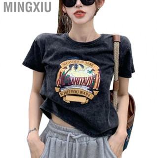 Mingxiu Women Summer Top  Stylish Look Cotton Blend Shirt Short Sleeve Crewneck for Office