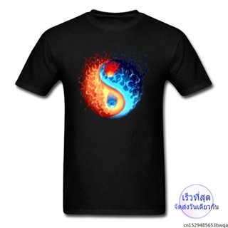 แฟชั่นใหม่ล่าสุด เสื้อยืดแฟชั่น Yin Yang Fire Ball เสื้อยืดลําลองสําหรับผู้ชายแขนสั้นพิมพ์ลายสีแดงสไตล์ฮิปฮอป