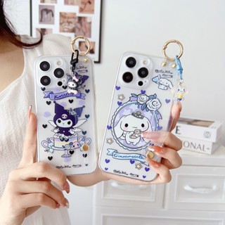 Yiki|เคสโทรศัพท์มือถือแบบนิ่ม ใส ลายการ์ตูนคุโรมิ ชินนาม่อนโรล พร้อมสายคล้องข้อมือ สําหรับ OPPO A57 A77 2022 A57S A77S A33 A53 A76 A96 A95 A94 A93 A74 A73 A55 A54 4G A52 A92 A5 A9 2020