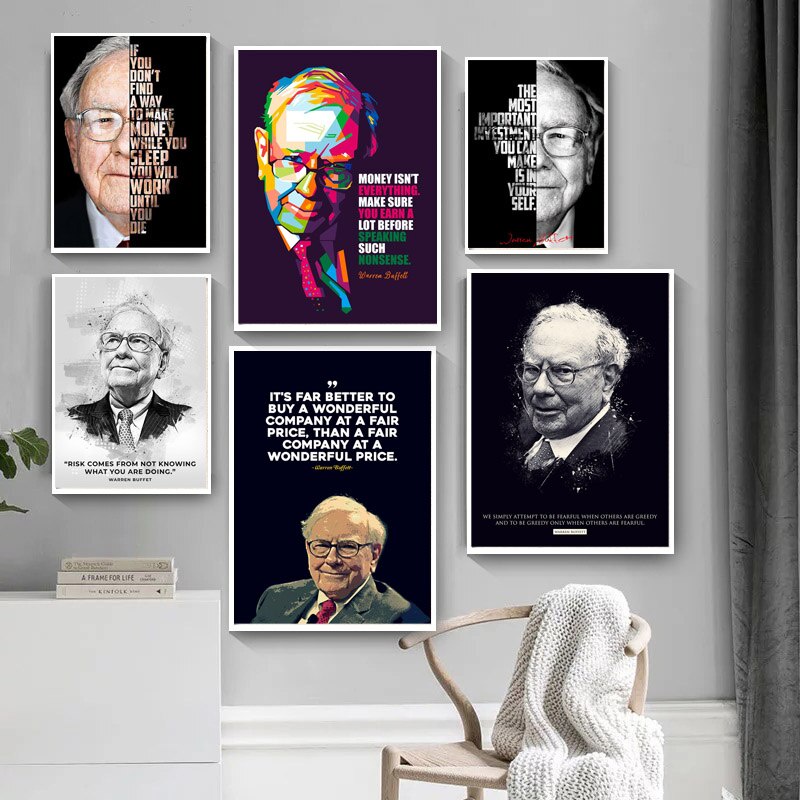 Warren E. โปสเตอร์ภาพวาดผ้าใบ รูปภาพ Buffett Legend Great Quotes สําหรับตกแต่งบ้าน ห้อง