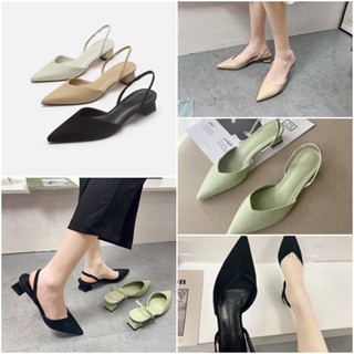 คุ้มที่สุด! NM60 size 34-40  รองเท้าส้นเตี้ย รัดส้น หัวแหลม รองเท้าผู้หญิง shoe preorder