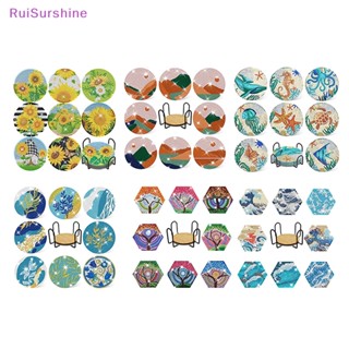 Ruisurshine ใหม่ แผ่นรองแก้วเครื่องดื่ม รูปสัตว์ ประดับเพชร พร้อมที่วางแก้ว DIY 6 8 ชิ้น