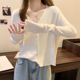 เสื้อคาร์ดิแกนถัก แขนยาว คอวี กระชับสัดส่วน ขนาดใหญ่ สําหรับผู้หญิง