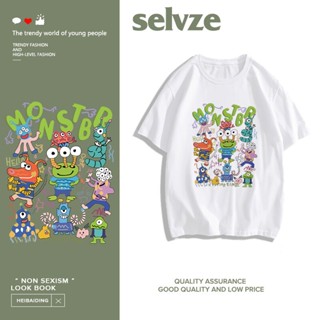 SELVZE （พร้อมส่งจากกทม มาถึงใน 3วัน）ผ้าฝ้ายแท้ การ์ตูนที่น่าสนใจพิมพ์เสื้อยืดแขนสั้นสบาย ๆ T0295