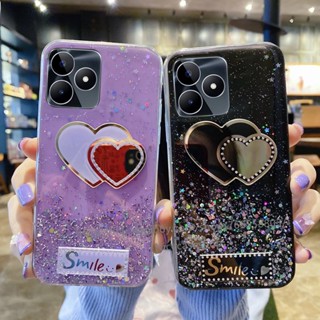 เคสโทรศัพท์มือถือ TPU นิ่ม แบบใส ป้องกัน ปิดด้านหลัง ลายกลิตเตอร์ รูปหัวใจ ท้องฟ้ากลางคืน สําหรับ Realme C53 C55 NFC 2023 C53