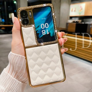 Yjd เคสโทรศัพท์มือถือ กันกระแทก ลายสี่เหลี่ยมขนมเปียกปูน ประดับเพชร สําหรับ OPPO Find N2 Flip