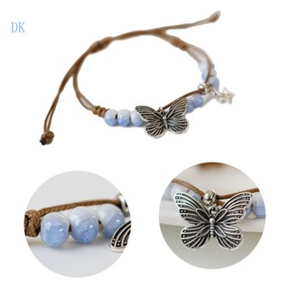 Dk Dainty สร้อยข้อมือลูกปัดเซรามิค ลายผีเสื้อ ดาว ปรับได้