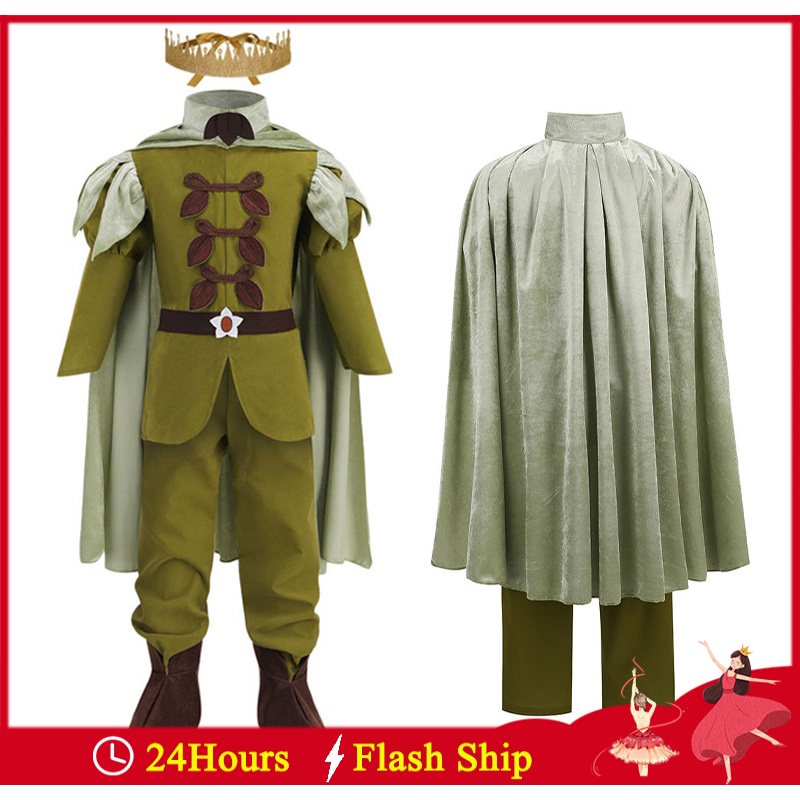 กบ Naveen Prince เครื่องแต่งกายสําหรับเด็ก Boy สีเขียวแจ็คเก็ตกางเกง Cape Crown ชุดฮาโลวีนวันเกิด Fantasia เสื้อผ้าของขวัญ