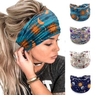ผ้าโพกหัว CEREZA, ที่คาดผมลายดอกไม้วินเทจผูกปมกว้าง, Boho Elastic Wide Brim Soft Bandana Yoga