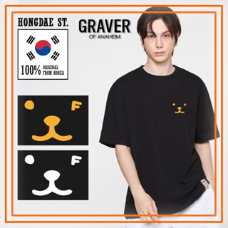 📦พร้อมส่ง Graver - ของแท้ 100% - UNISEX เสื้อยืดแขนสั้น ลายลูกสุนัขหน้ายิ้ม สีดํา สีเหลือง / สีดํา สีขาว T-shirt