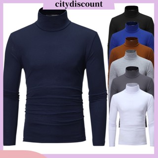 &lt;citydiscount&gt; เสื้อยืดแขนยาว คอเต่า ผ้าฝ้าย แบบเข้ารูป สีพื้น แฟชั่นฤดูใบไม้ผลิ สําหรับผู้ชาย