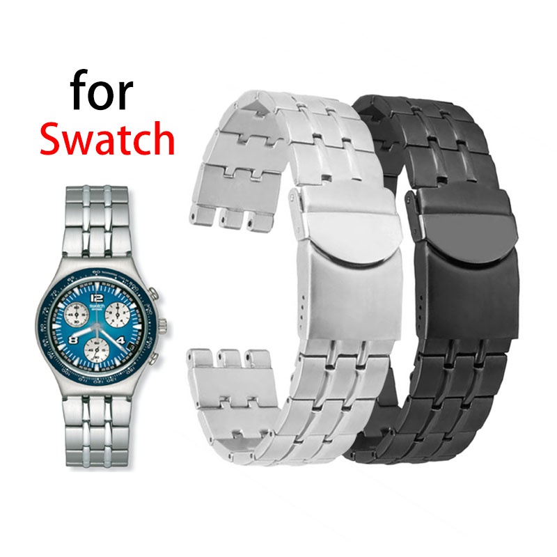 สายนาฬิกาข้อมือสเตนเลส โลหะ สีเงิน สีดํา 19 มม. 21 มม. สําหรับ Swatch YVS451 YVS435 YCS443G