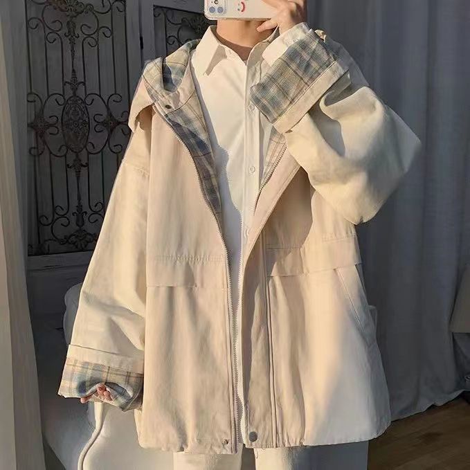 เสื้อคลุมแขนยาว มีฮู้ด เสื้อแจ็คเก้ตผ้าร่มOversize (สีดำ/สีเขียว)มีกระเป๋าและซิปหน้า Jacket รุ่นขนาด S-2XL