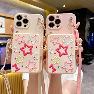 เคสโทรศัพท์มือถือหนัง ปิดด้านหลัง แบบมีซิป ลายดาว พร้อมสายสะพายข้าง หรูหรา สําหรับ iPhone 14 12 13 11 Pro MAX mini XR X XS MAX 5 5s 6 6s 7 8 Plus SE 2020 2022 SE2 SE3