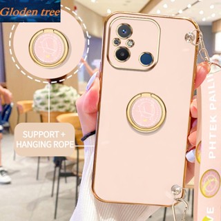 เคสโทรศัพท์มือถือ ลายต้นไม้ Gloden พร้อมขาตั้ง และสายคล้อง สําหรับ Xiaomi POCO C55 Redmi 12C Redmi 11A Redmi 11 Prime 4G