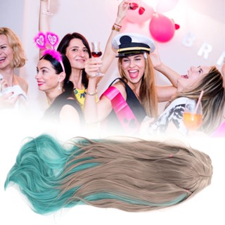 Health &amp; beauty Long Wavy Wig Synthetic Adjustable Curly with Bang for Cosplay Gray Gradient Green