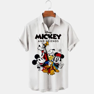 เสื้อเชิ้ตแขนสั้น คอปก พิมพ์ลาย Disney Mickey Mouse แฟชั่นฤดูร้อน สําหรับผู้ชาย และผู้หญิง J46 2022