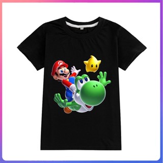 เสื้อยืดแขนสั้น พิมพ์ลาย Super Mario แฟชั่นฤดูร้อน สําหรับเด็กผู้ชาย และเด็กผู้หญิง