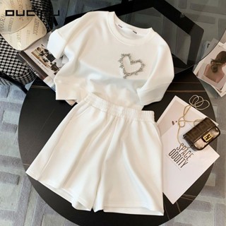 OUDIFU Pure Cotton High-end Casual Sportswear Suit Womens Summer Fashion Age-reducing Shorts Chanel Style Two-piece Set