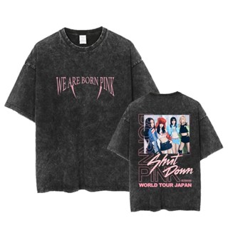 เสื้อยืดลําลอง ผ้าฝ้าย แขนสั้น คอกลม พิมพ์ลาย KPOP BLACKPINK Kim Jisoo LISA Rosé Jennie WE ARE BORN PINK คุณภาพสูง สําหรับผู้ชาย และผู้หญิง