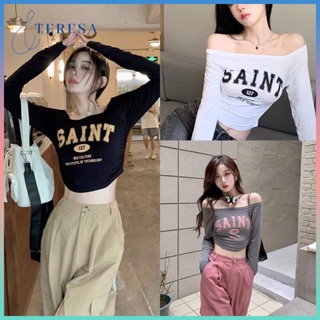 Crop ครอป เอวลอย แขนยาว คอกลม ผ้าคอตตอน เสื้อครอปเเขนยาวมินิมอลเเฟชั่น เสื้อครอป