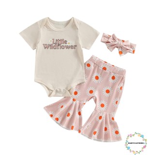 Babyclothes- ชุดรอมเปอร์ แขนสั้น กางเกงขายาว ลําลอง ลายดอกไม้ กระดิ่ง และที่คาดผม สําหรับเด็กผู้หญิง เหมาะกับงานปาร์ตี้