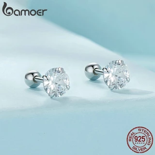 Bamoer ต่างหูเพทาย สีขาว 3 ขนาด ดีไซน์เรียบง่าย คลาสสิก สําหรับผู้หญิง เครื่องประดับ ของขวัญ