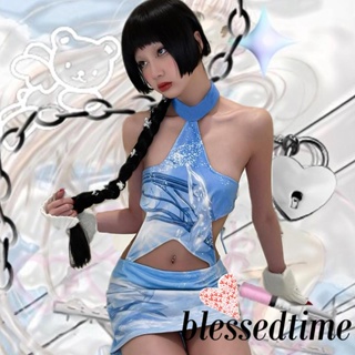 Blessedtime- เสื้อครอปแขนกุด และกระโปรงสั้น แฟชั่นฤดูร้อน สําหรับผู้หญิง 2 ชิ้น